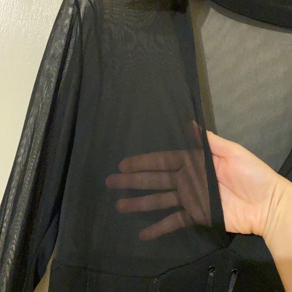 CDC Black Tuxedo Mesh SHEER LONG SLEEVE BLOUSE SEQUIN Corset Top blouse Small - Picture 5 of 10